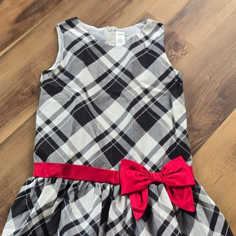 Gymboree Plaid Dress Kids 12 Black White Red Bow Holiday Christmas Preppy Tartan